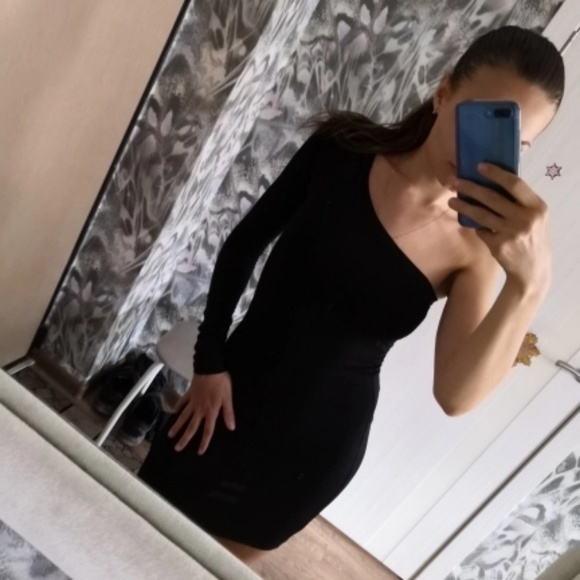 New Black One Shoulder Long Sleeve Bodycon Dress - Picture 8 of 8